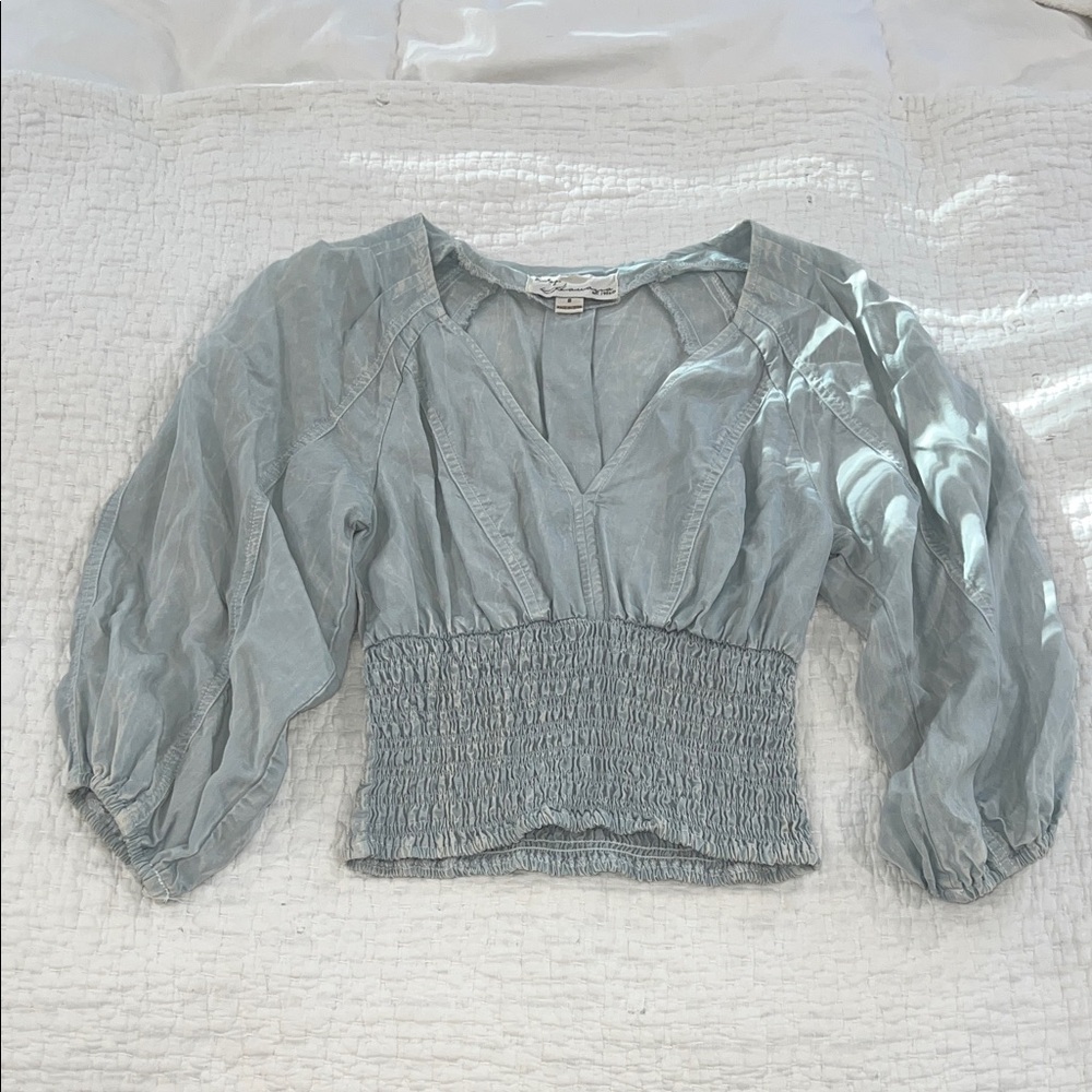 Vintage Havana Sky Blue Smocked Blouse
